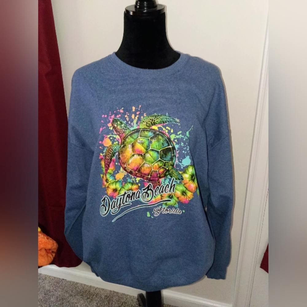 Jerzees Adult Large Women's Turtle Sweatshirt Daytona Beach Top